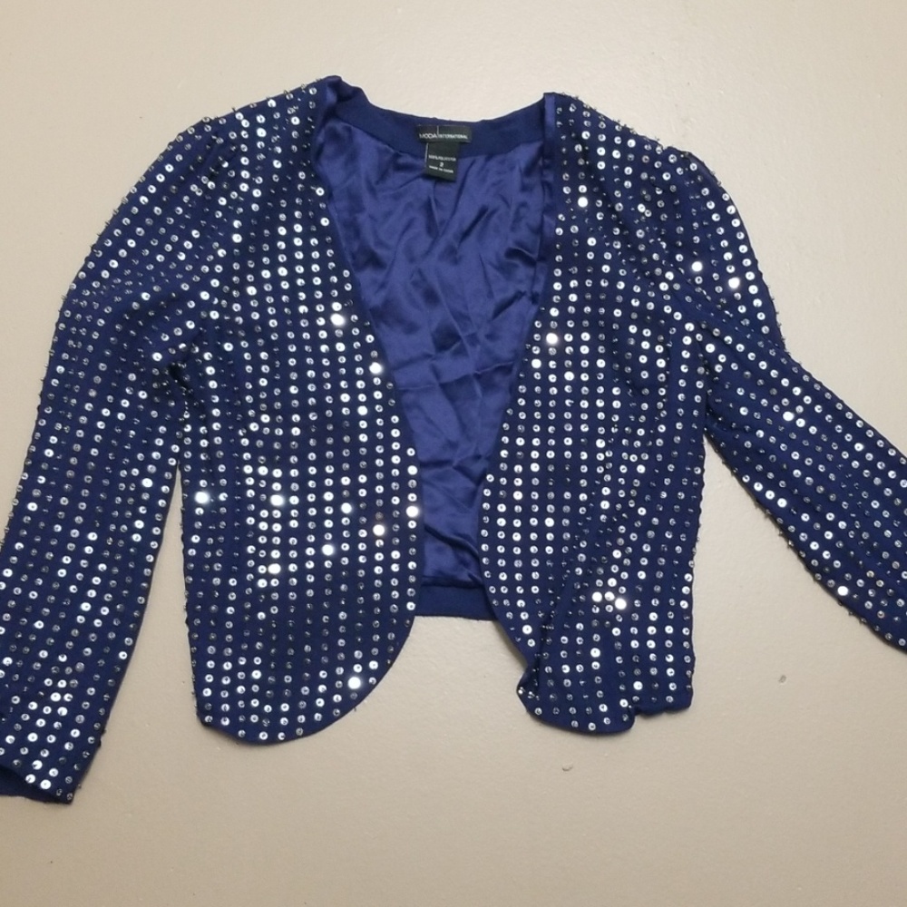 Blue Crop jacket with silver sequins